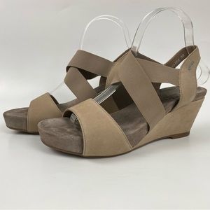 Mephisto Wedge Sandal US 8 EU 38 Heel Dress Strappy Slingback Brown Gray Leather